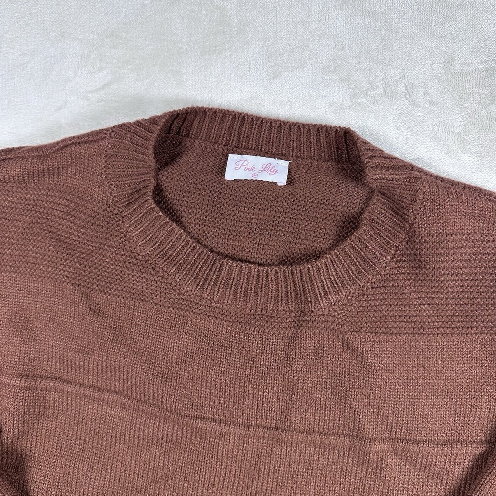 Pink Lily Womens M Mauve Fringe Hem Knit Sweater Long Sleeve Boho Oversized - Picture 3 of 11